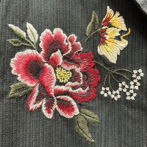 Sundance long gray denim embroidered jacket car SMALL floral lined button front - Picture 3 of 3